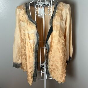Viviana Uchitel Silk Open Blouse Cardigan Pink Ombre Chiffon Top Ruffle Burnout